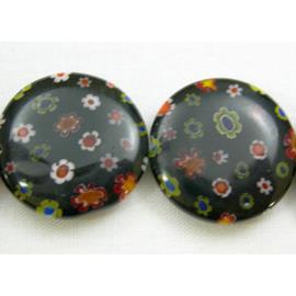 Millefiory Glass Beads, Coin Round, Multi Flower