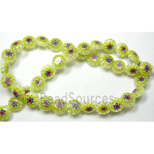 Flat round Millefiori glass-single flower