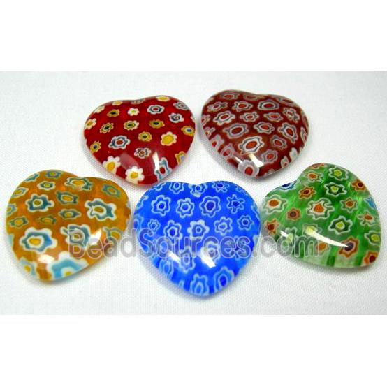 Millefiori glass heart pendant-multi flower&mixed