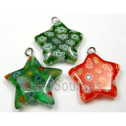 Millefiori glass star pendant-multi flower&mixed