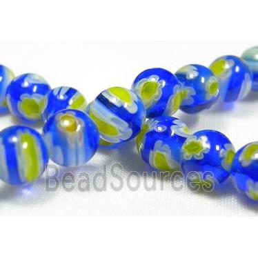 Millefiory Glass Beads, round, multi flower