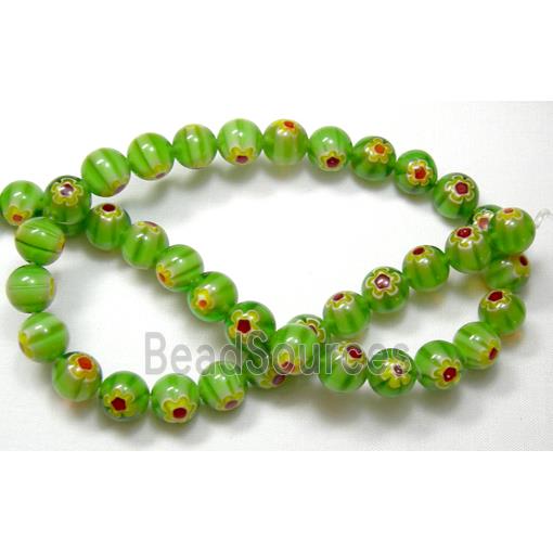 Millefiory Glass Beads, round, single flower