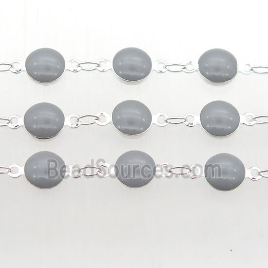 gray Porcelain Glass Chain, silver plated