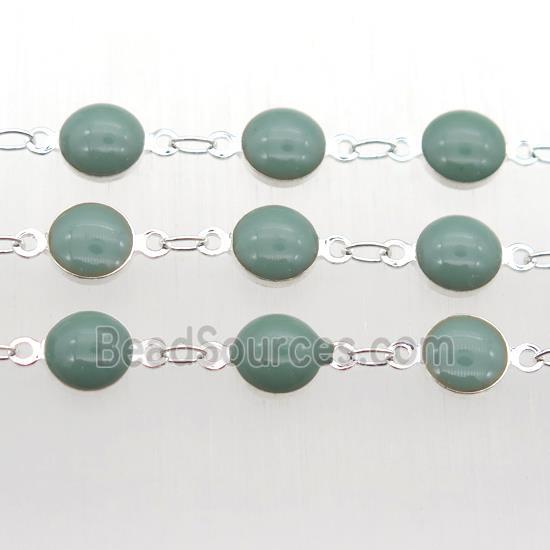 green Porcelain Glass Chain, silver plated