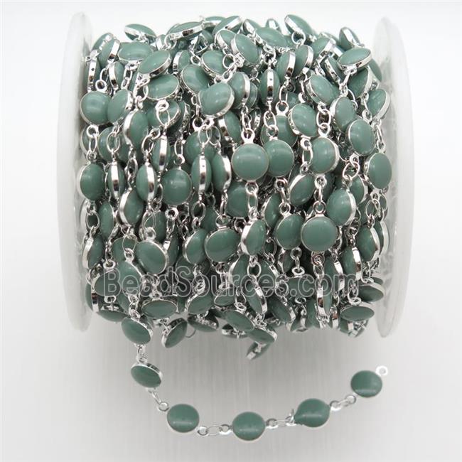 green Porcelain Glass Chain, silver plated