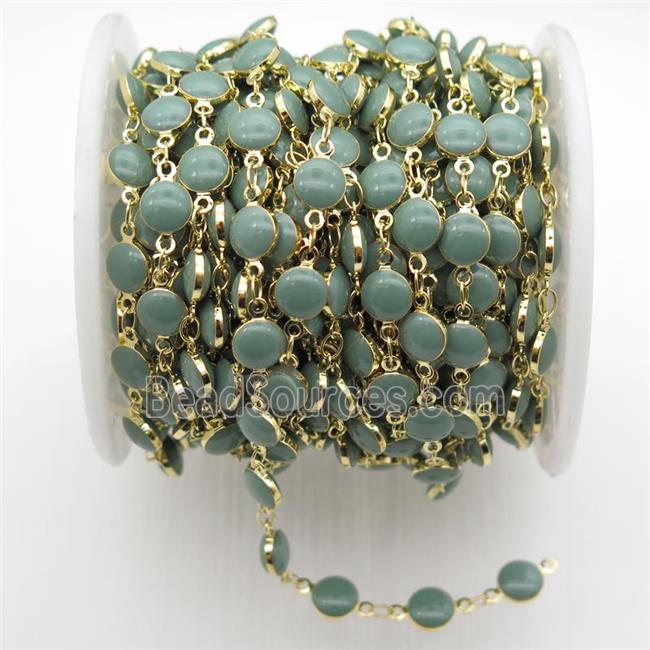 green Porcelain Glass Chain, gold plated