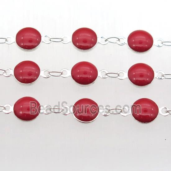 red Porcelain Glass Chain, silver plated