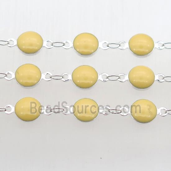 yellow Porcelain Glass Chain, silver plated