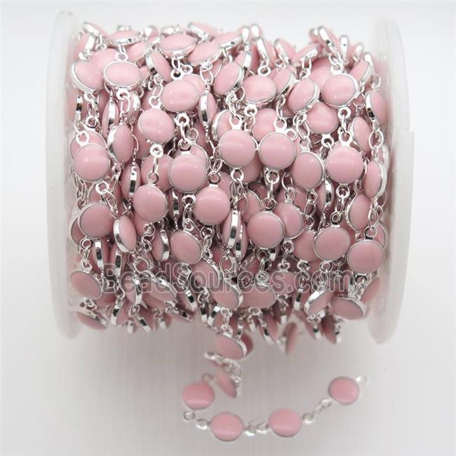 pink Porcelain Glass Chain, silver plated