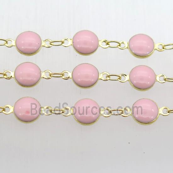 pink Porcelain Glass Chain, gold plated