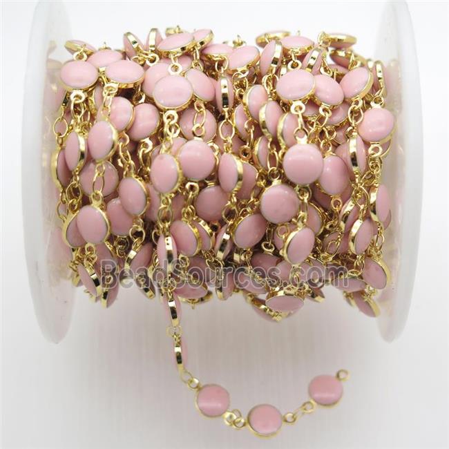 pink Porcelain Glass Chain, gold plated