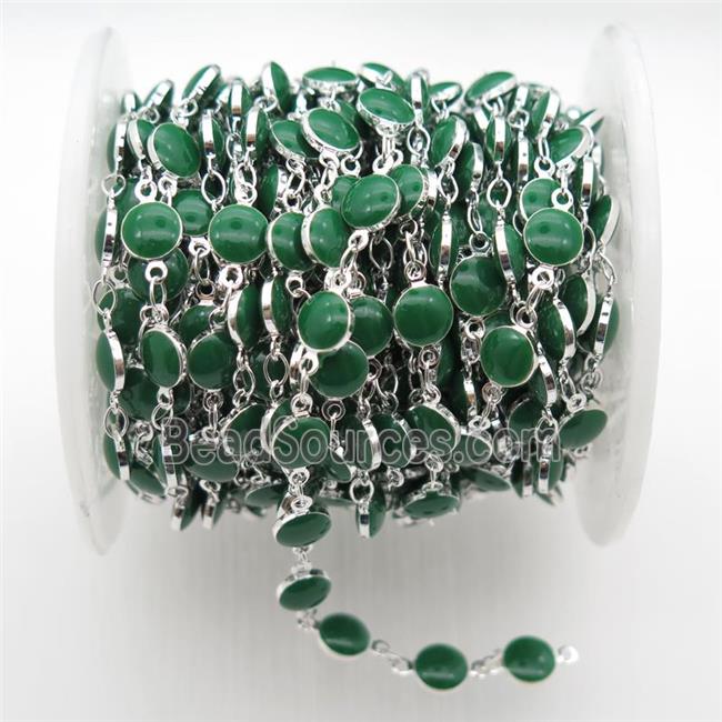 green Porcelain Glass Chain, silver plated