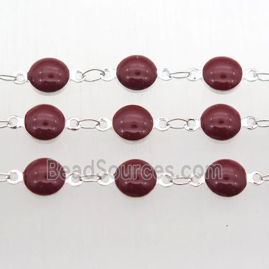 darkred Porcelain Glass Chain, silver plated