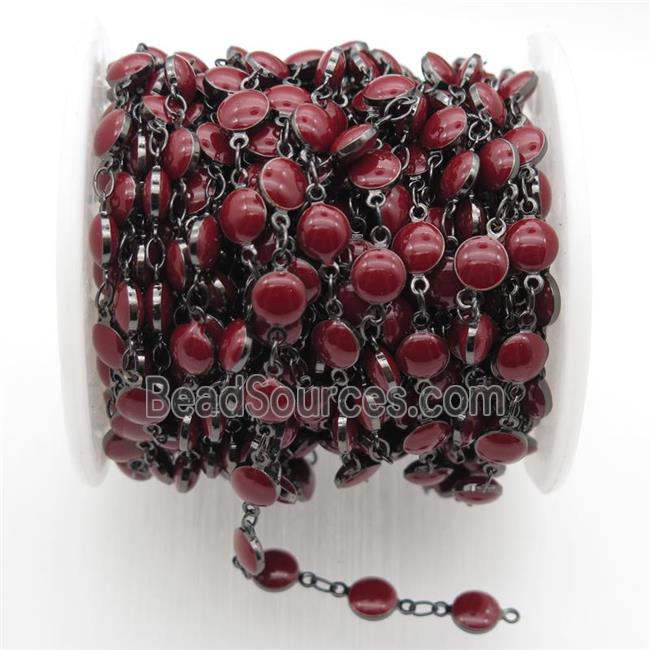 darkred Porcelain Glass Chain, black plated