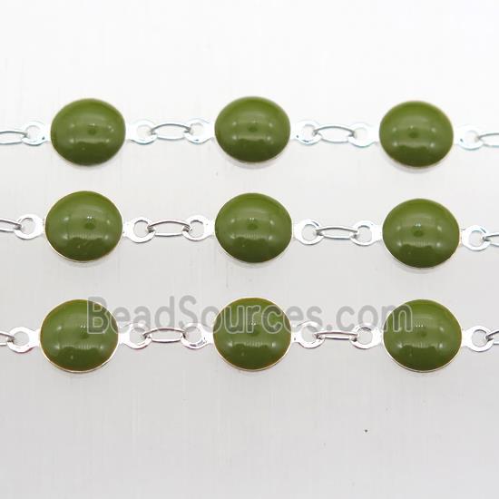 olive Porcelain Glass Chain, silver plated