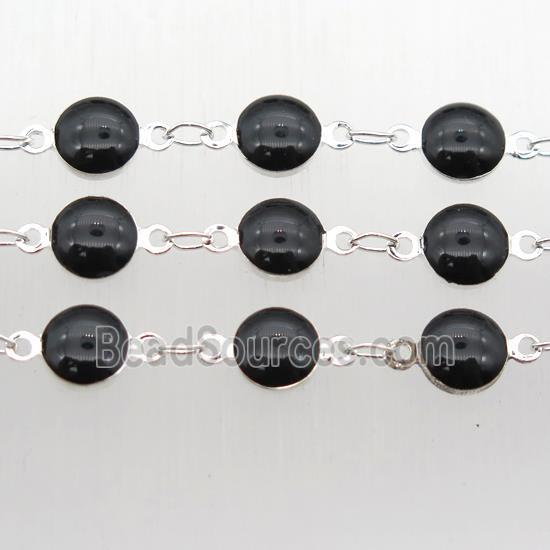 black Porcelain Glass Chain, silver plated