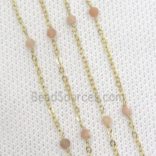 copper chain with peach moonstone, gold plated