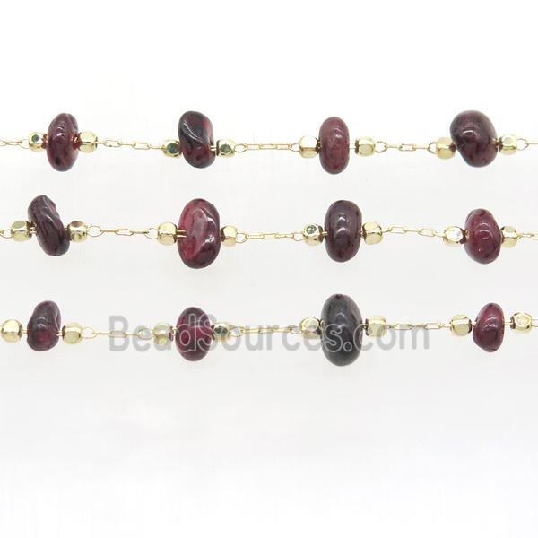 darkred Garnet chip chain, gold plated