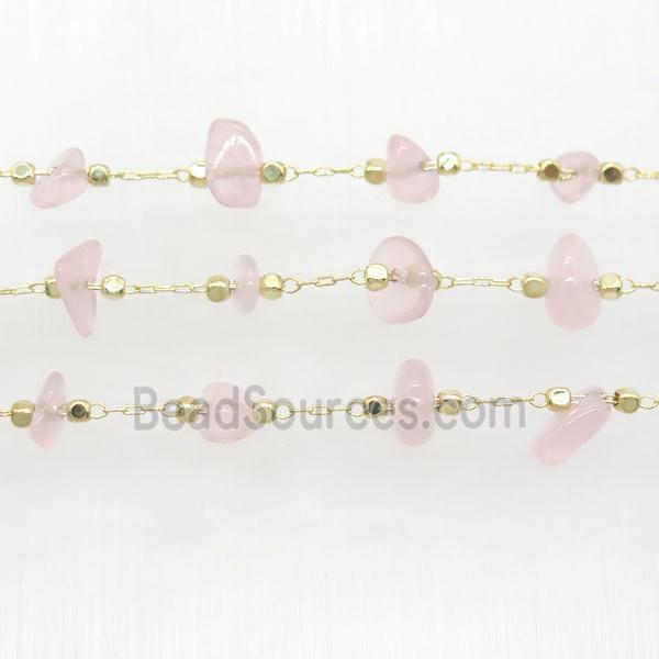 Rose Quartz chips chain, gold plated