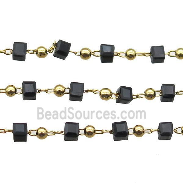 copper chain with black crystal glass cube beads, gold plated