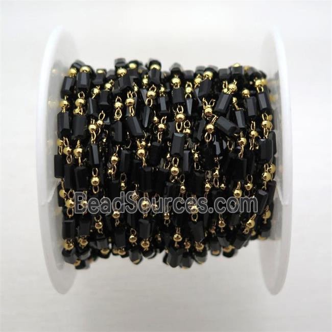 copper chain with black crystal glass beads, tube, gold plated