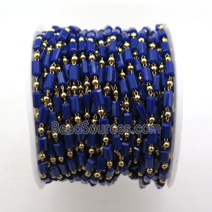copper chain with crystal glass bead, tube, gold plated