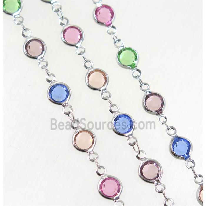 Copper Chain Pave Crystal Glass Multicolor Circle Platinum Plated