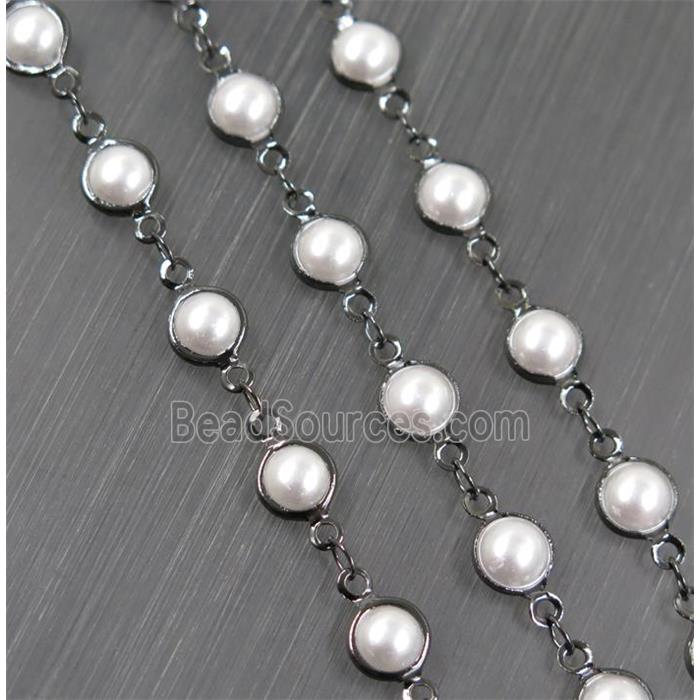 Copper Chain With White Pearlized Glass Black Plated