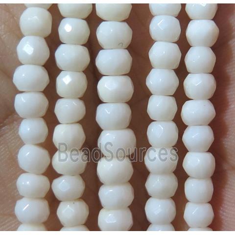 white coral beads, faceted rondelle