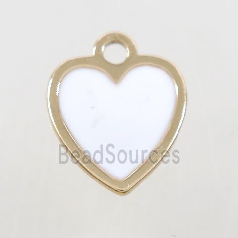 copper heart pendant, white enamel, gold plated