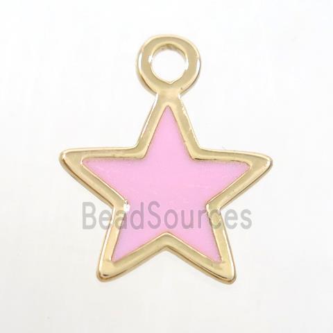 copper star pendant, pink enamel, gold plated