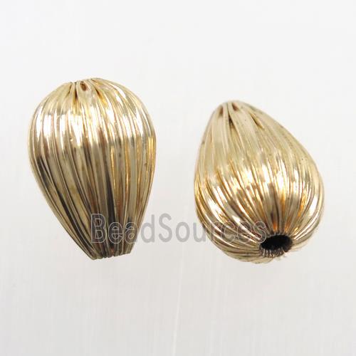 corrugated copper beads, teardrop, gold plated