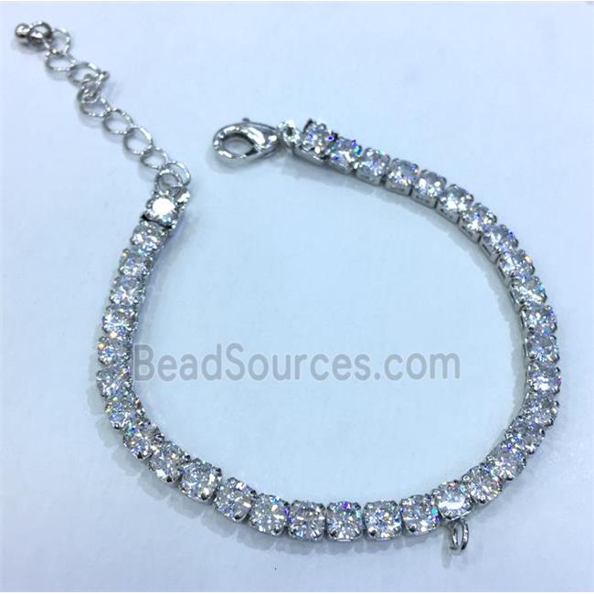 bracelet copper chain paved zircon, platinum plated