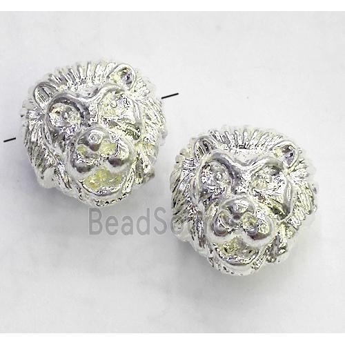 alloy spacer bead, lion head, silver plated