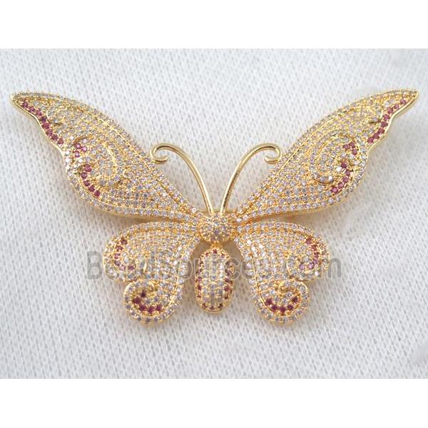 copper butterfly brooch paved zircon, gold plated