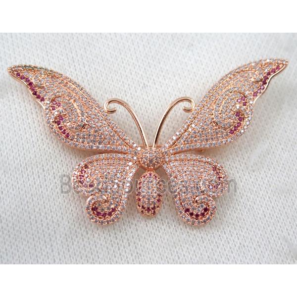 copper butterfly brooch paved zircon, rose gold