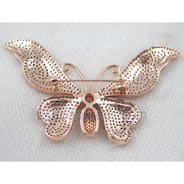 copper butterfly brooch paved zircon, rose gold