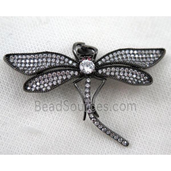 copper dragonfly brooch paved zircon, black plated