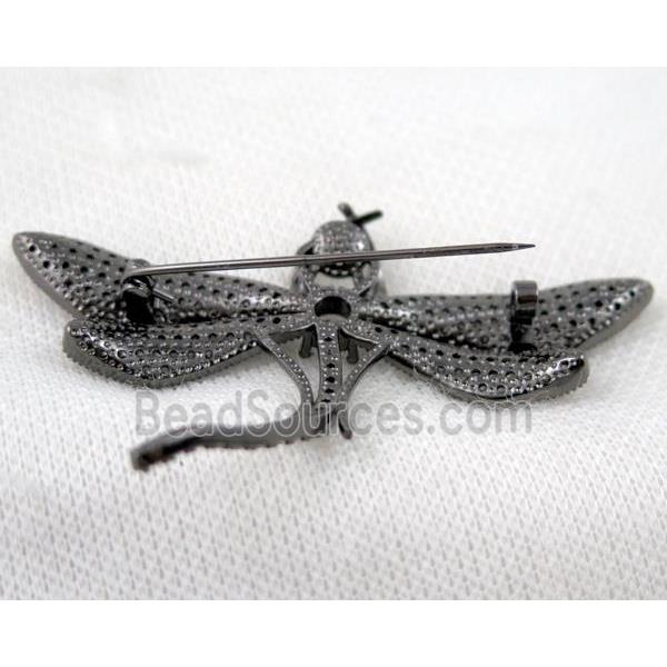 copper dragonfly brooch paved zircon, black plated