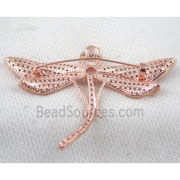 copper dragonfly brooch paved zircon, rose gold