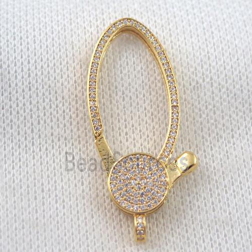 copper Lobster Clasp paved zircon, gold plated