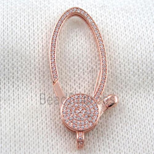 copper Lobster Clasp paved zircon, rose gold