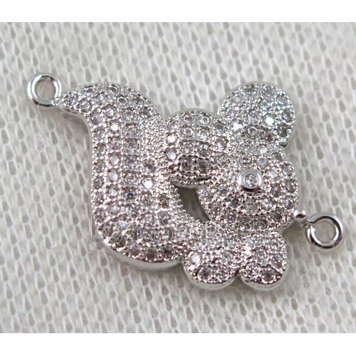 copper squirrel connector paved zircon, platinum plated