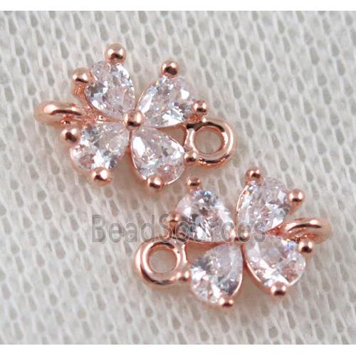 copper clover connector paved zircon, rose gold