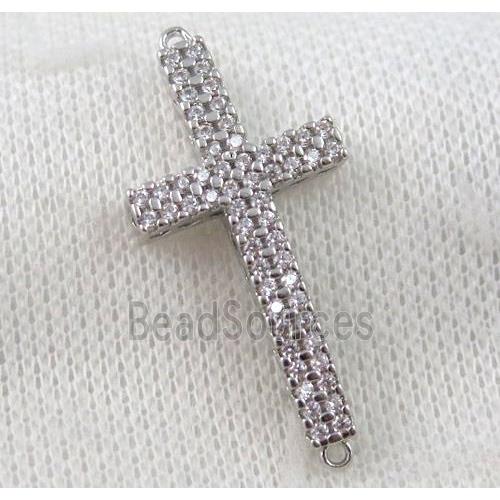 copper cross connector paved zircon, platinum plated