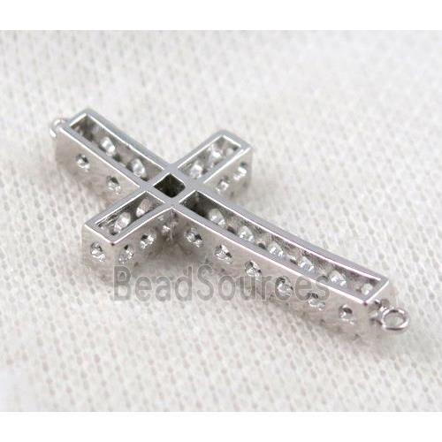 copper cross connector paved zircon, platinum plated