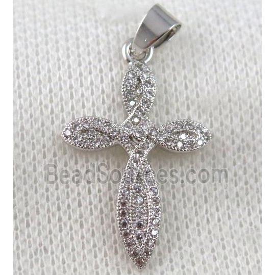 copper cross pendant paved zircon, platinum plated