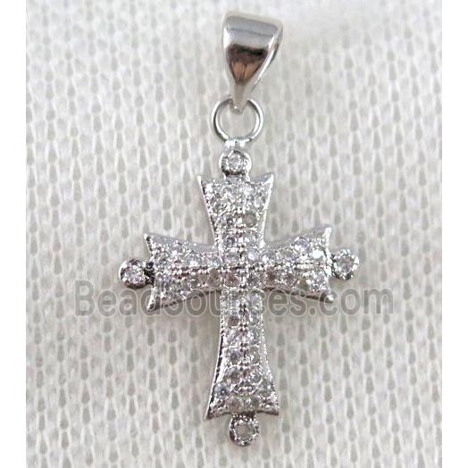 copper cross pendant paved zircon, platinum plated