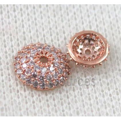 copper beadcaps paved zircon, rose gold