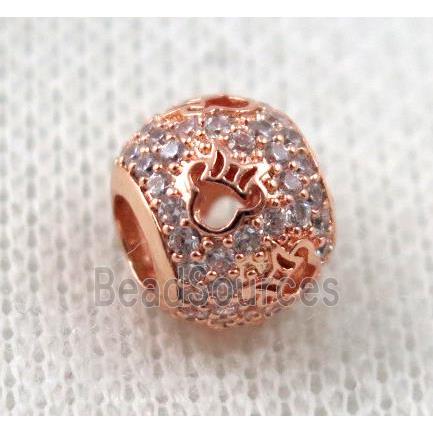 round copper bead paved zircon, hollow, rose gold